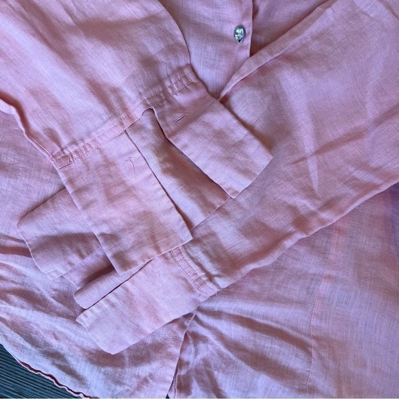 Pure linen pink blouse rhinestone buttons Floral Rose Detail size large - Picture 10 of 10